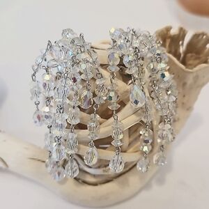 Sherman Vintage Aurora Borealis Crystal Waterfall Clip On Earrings